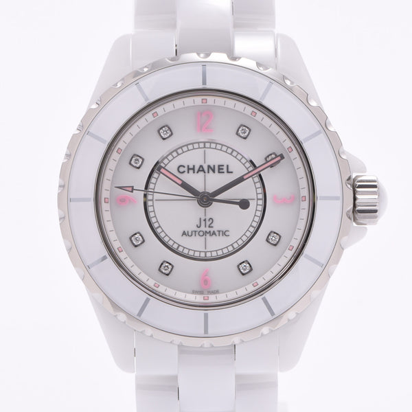 CHANEL シャネル J12 38mm ピンクライト 8Pダイヤ 世界限定1200本モデル H4864 メンズ 白セラミック/SS 腕時計 自動巻き 白文字盤 Aランク 中古 銀蔵