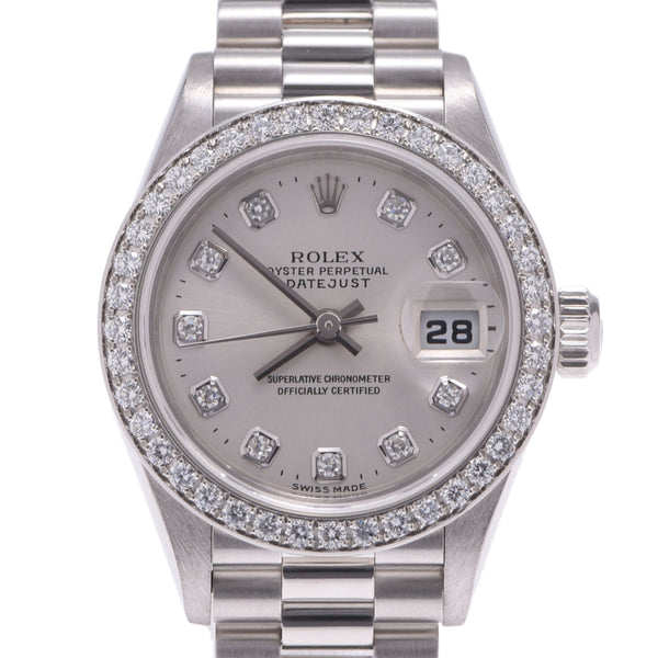 ROLEX Rolex Datejust 10P Diamond Bezel Diamond 79136G Ladies PT Watch Automatic Silver Dial A Rank Used Ginzo