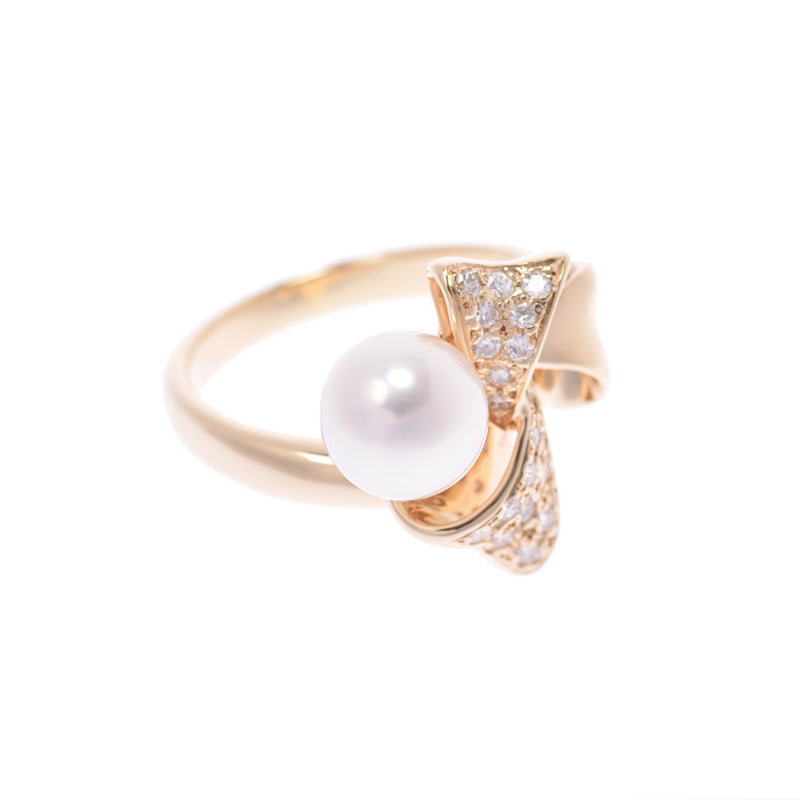 NINA RICCI Ninnarie Diamond: 0.19ct Ribbon Motif 12, Ladies Pearl K18YG Ring, Ring A Rank: A Rank Used Ginzō