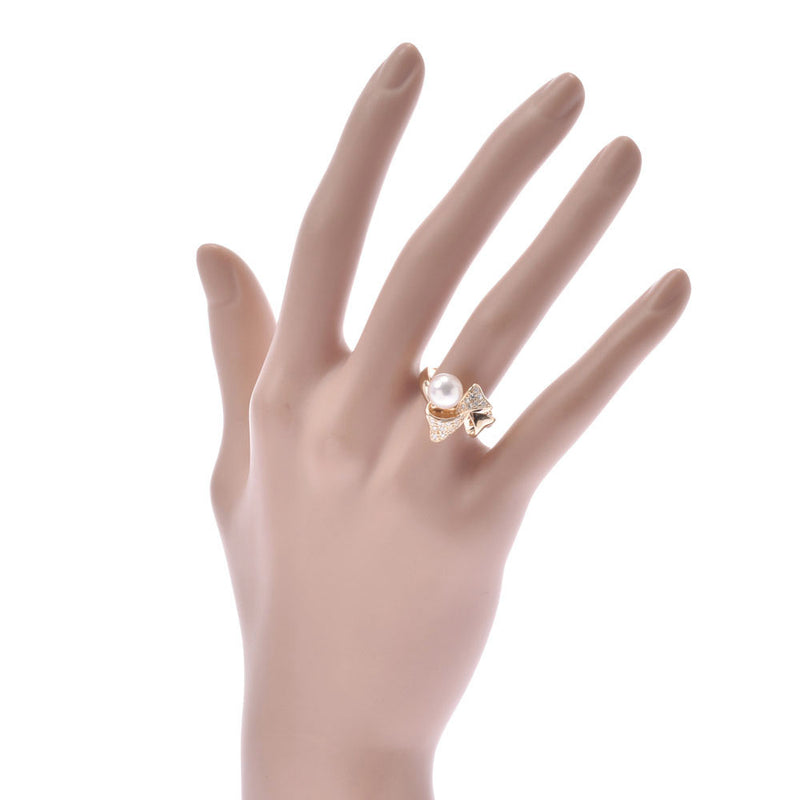 NINA RICCI Ninnarie Diamond: 0.19ct Ribbon Motif 12, Ladies Pearl K18YG Ring, Ring A Rank: A Rank Used Ginzō