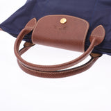 Longchamp long Champ print top handle bag s Navy / tea gold hardware l1621089556 Womens nylon / Leather Handbag