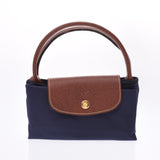 Longchamp long Champ print top handle bag s Navy / tea gold hardware l1621089556 Womens nylon / Leather Handbag