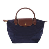 Longchamp long Champ print top handle bag s Navy / tea gold hardware l1621089556 Womens nylon / Leather Handbag