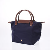 Longchamp long Champ print top handle bag s Navy / tea gold hardware l1621089556 Womens nylon / Leather Handbag