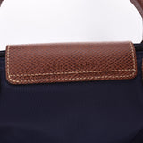 Longchamp long Champ print top handle bag s Navy / tea gold hardware l1621089556 Womens nylon / Leather Handbag