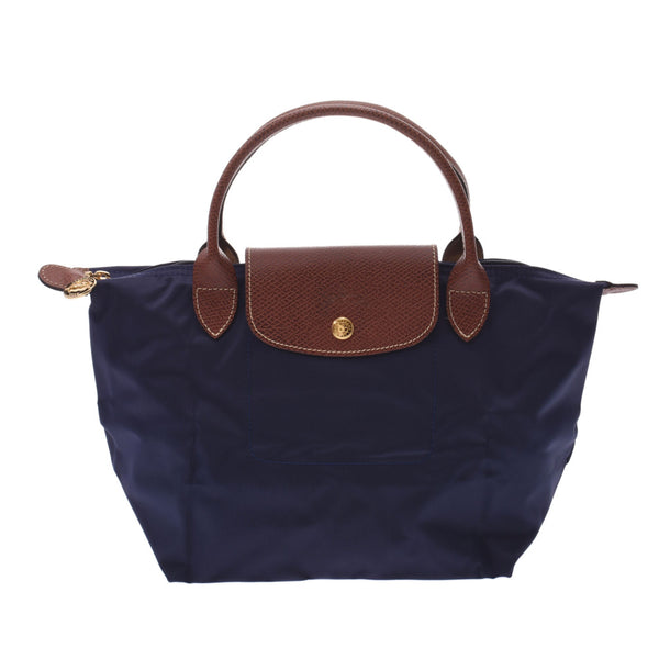 Longchamp long Champ print top handle bag s Navy / tea gold hardware l1621089556 Womens nylon / Leather Handbag