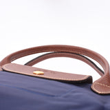 Longchamp long Champ print top handle bag s Navy / tea gold hardware l1621089556 Womens nylon / Leather Handbag