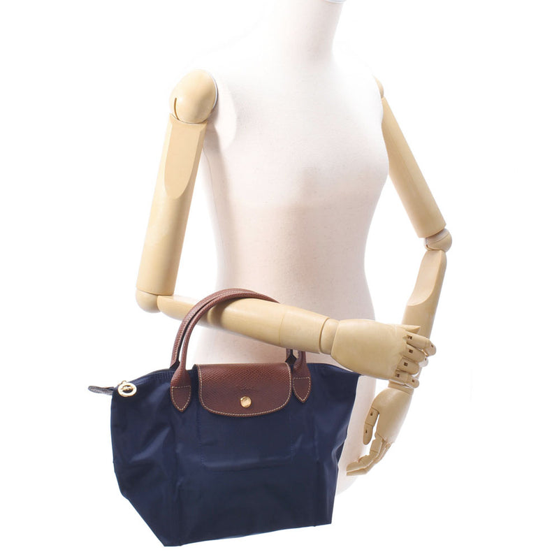 Longchamp Longchamp Le Pliage Top Handle Bag S Navy / Brown Gold Hardware L1621089556 Ladies Nylon / Leather Handbag New Ginzo