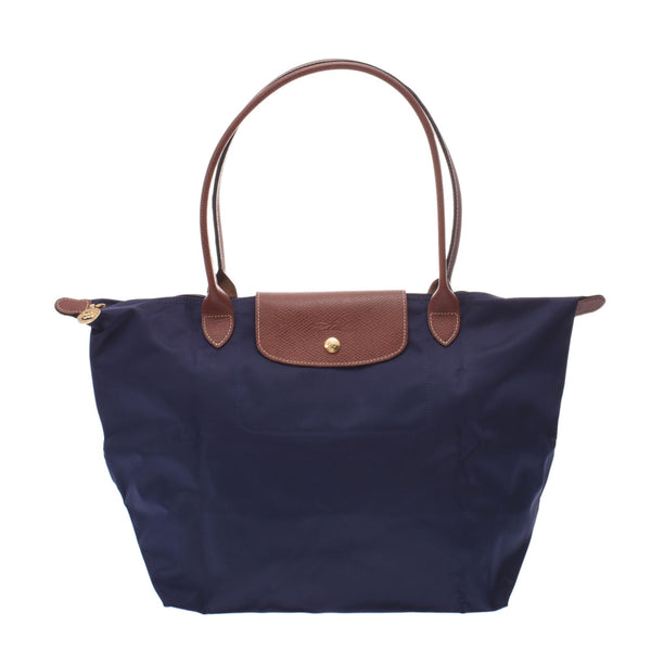 LONGCHAMP ロンシャン ル プリアージュ L ロング ネイビー/茶 ゴールド金具 L1899089556 レディース ナイロン レザー トートバッグ 新品 銀蔵