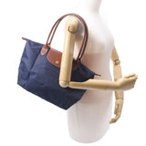 Longchamp Longchamp Plaid long s Navy / Brown Gold Leather 2605089556 Womens nylon / Leather Tote Bag