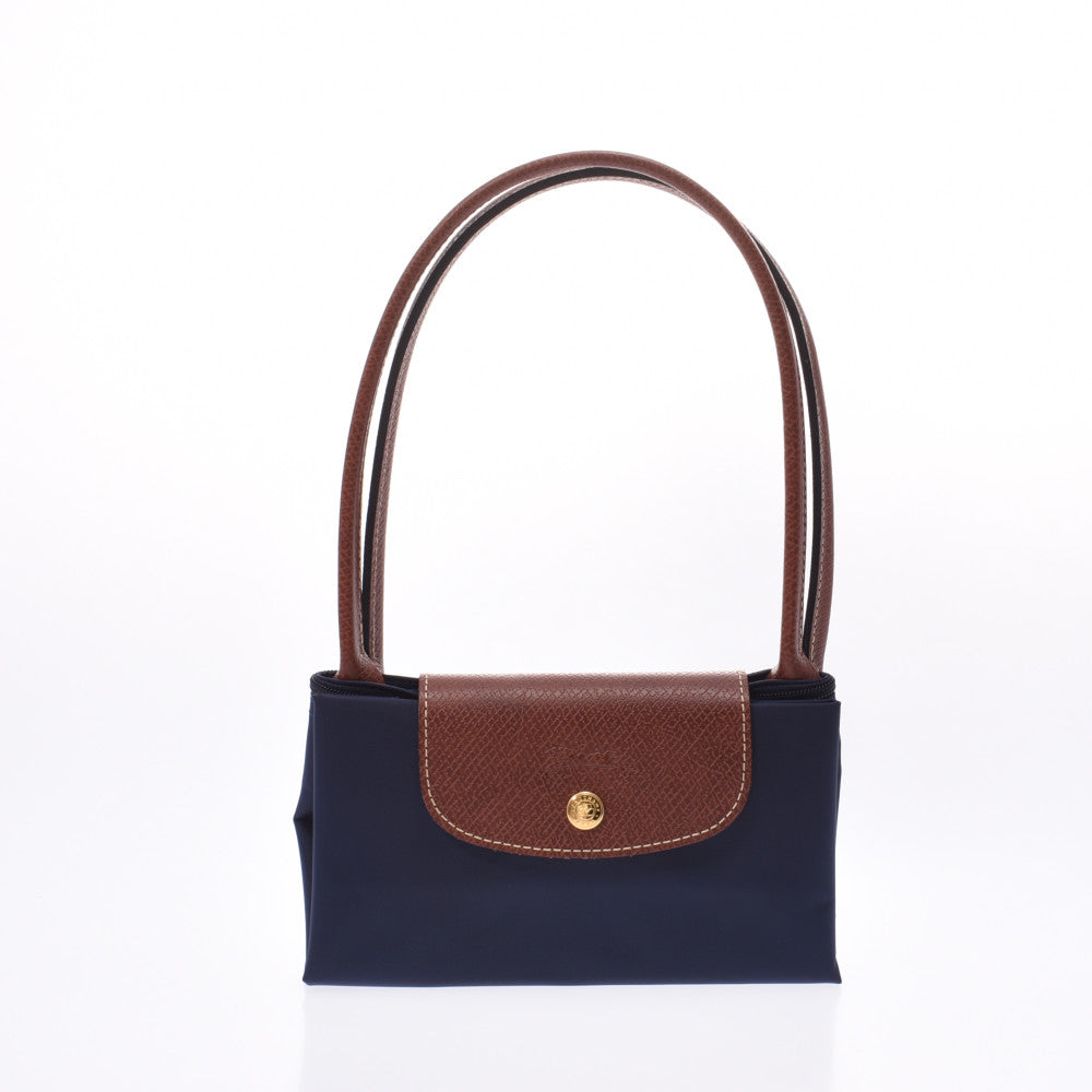 Longchamp Le Pliage Long S Navy / Brown Gold Hardware Ladies Tote