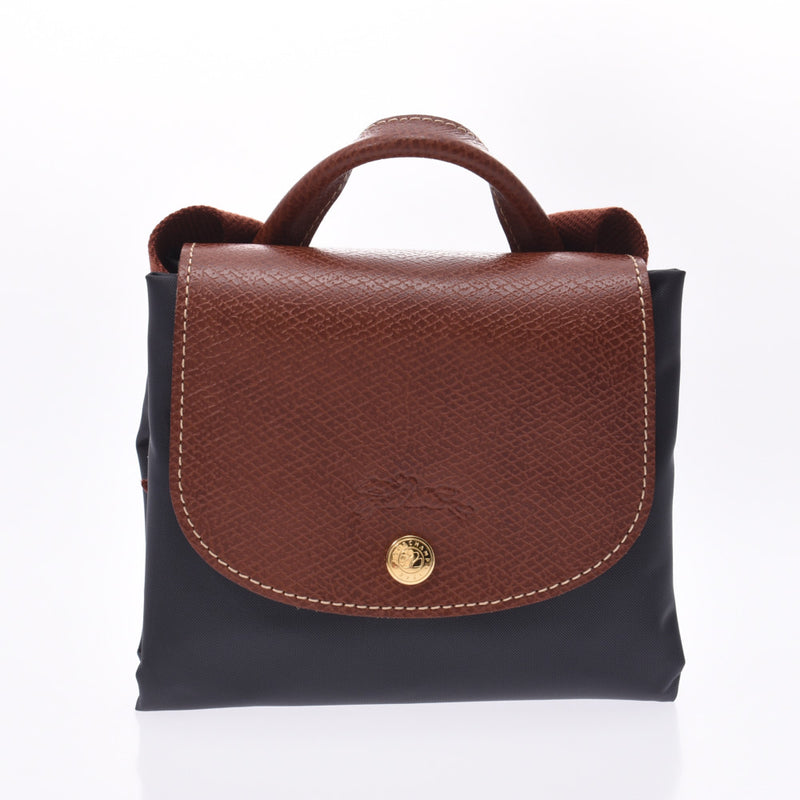 Longchamp Longchamp Le Preage背包灰色/棕色金色硬件L1699089300女士尼龙皮革Luc背包New Ginzo