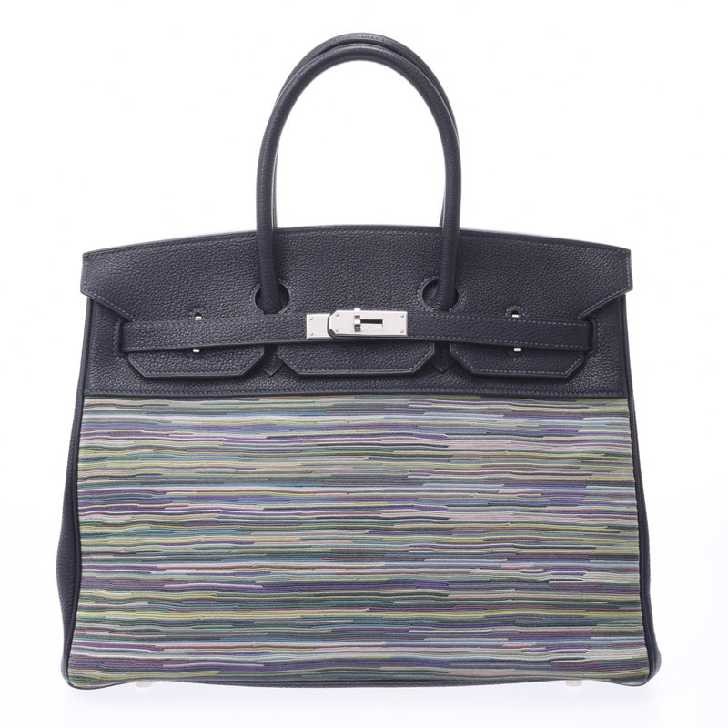 HERMES Hermes Birkin 35 Blue Indigo Silver Metal □ G Engraved (c. 2003) Unisex Vibrato Togo Handbag A Rank Used Ginzo