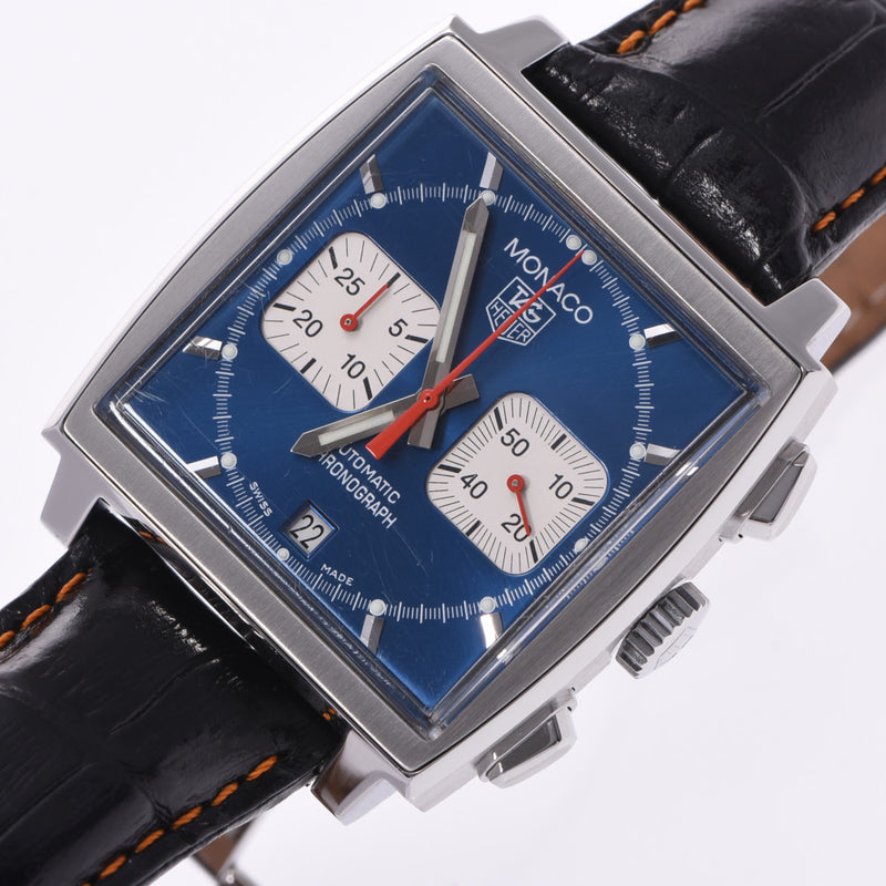 TAG HEUER 标签豪雅摩纳哥 CW2113-0 男士 SS/皮革手表自动绕组蓝色表盘 AB 排名二手银藏