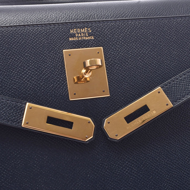 HERMES Hermes Kelly 32 outer stitch navy blue gold metal fittings ○ X engraved (around 1994) Ladies Kushbel 2WAY bag B rank used Ginzo