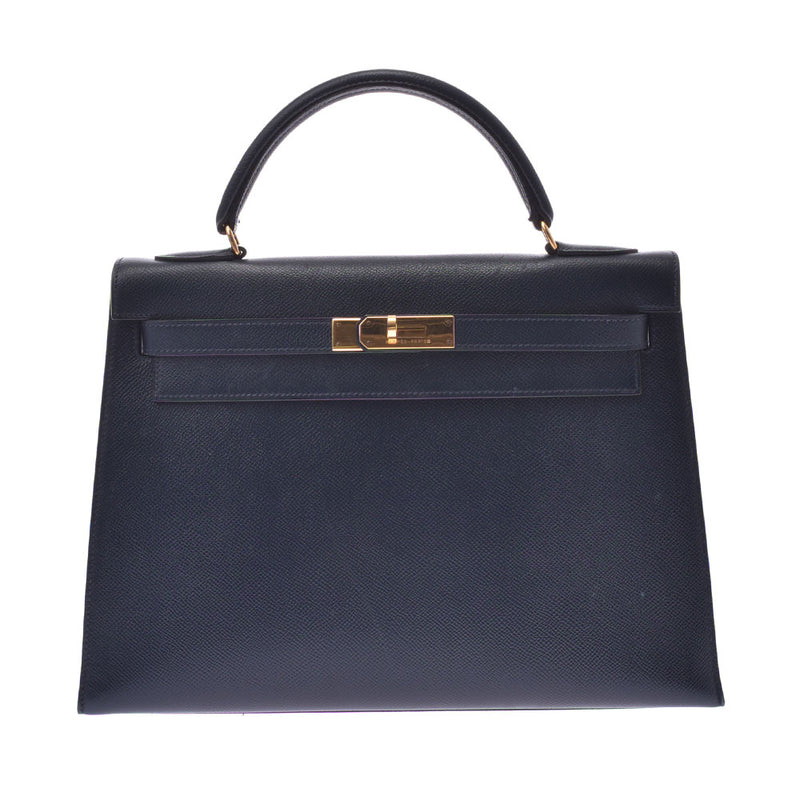 HERMES Hermes Kelly 32 outer stitch navy blue gold metal fittings ○ X engraved (around 1994) Ladies Kushbel 2WAY bag B rank used Ginzo