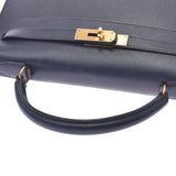 HERMES Hermes Kelly 32 outer stitch navy blue gold metal fittings ○ X engraved (around 1994) Ladies Kushbel 2WAY bag B rank used Ginzo