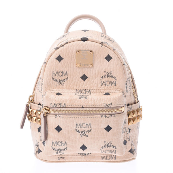 MCM Backpack Mini Side Studs Beige Gold Studs Women s Leather