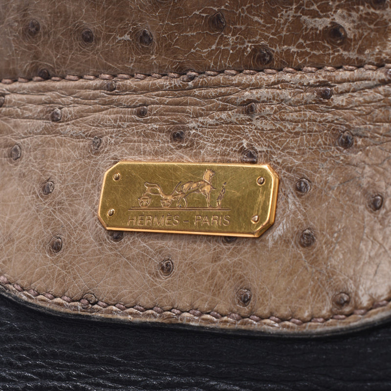 HERMES Hermes Smack 2WAY Bags Black / Kirke / Brown Gold Gold Gold Meal ○ Q Imprint(约1987年)Ladies Austrich / Lizard / Voga River Luc Daypack 用的C级,银夹克。