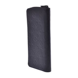 LOUIS Vuitton Louis Vuitton monogram shadow zippy wallet velvet black m62902 men's leather long wallet Shindo used silver