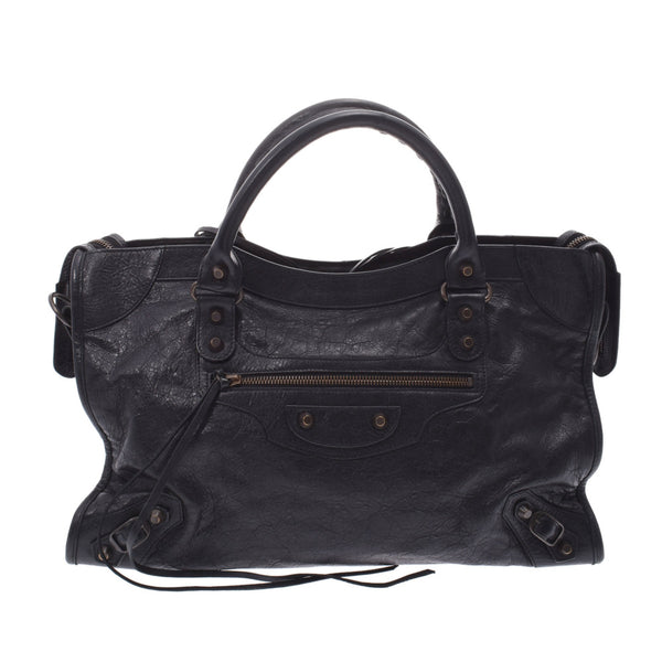 BALENCIAGA Balenciaga The City 2WAY Bag Black Unisex Leather Handbag A Rank Used Ginzo