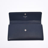 CHANEL zipper long wallet navy blue unisex caviar skin long wallet AB rank used silver stock