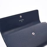 CHANEL zipper long wallet navy blue unisex caviar skin long wallet AB rank used silver stock