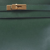 HERMES Hermes Kelly 32, stitches in the green gold gold gold, T-chopped (circled in 1990), Ladies, Kushbel, 2WAY bag, AB, Class, used, used silver.