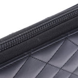 Chanel Cambon line round Zip Wallet Black / Black Lambskin Wallet