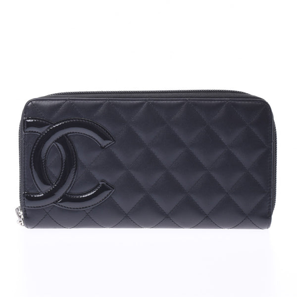Chanel Cambon line round Zip Wallet Black / Black Lambskin Wallet