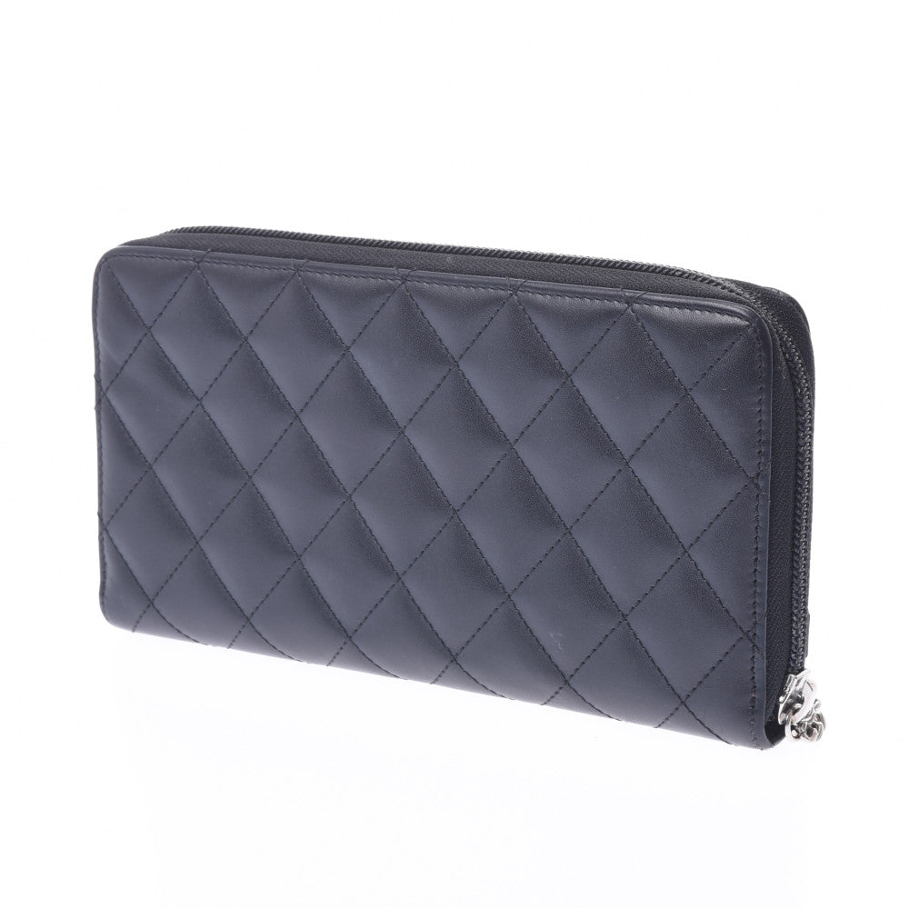 CHANEL シャネル カンボンライン ラウンドファスナー長財布 黒/黒 