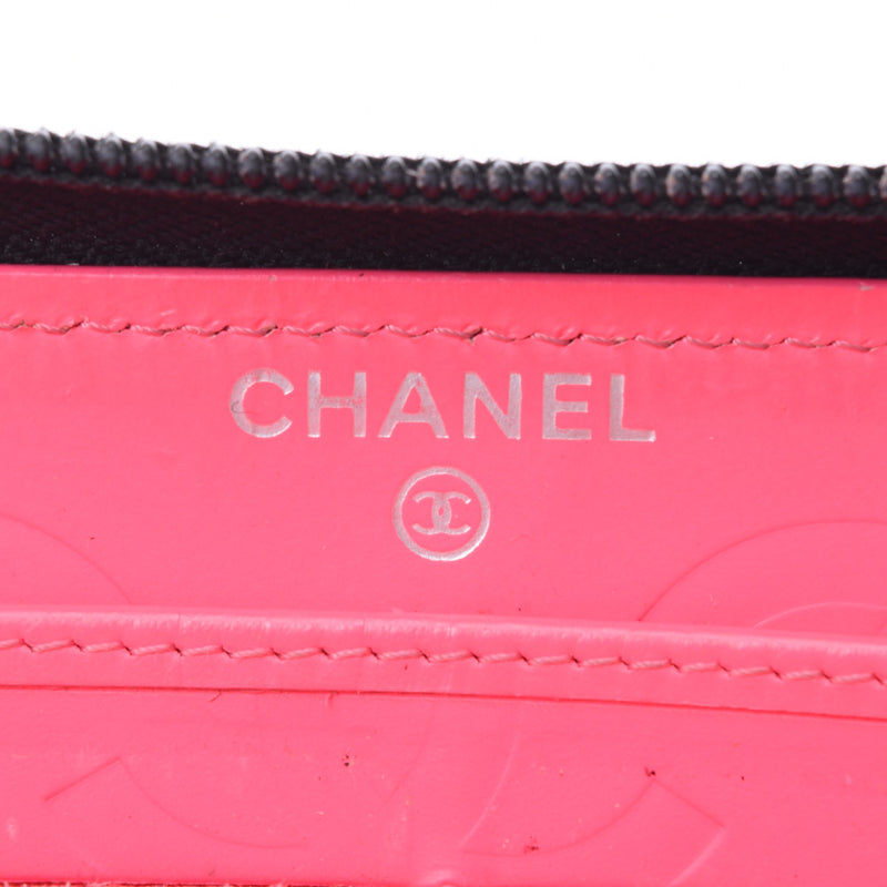 Chanel Cambon line round Zip Wallet Black / Black Lambskin Wallet