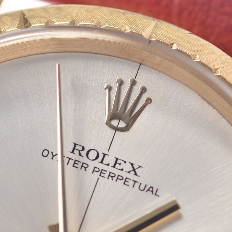 ROLEX 劳力士牡蛎永久古董 1009 男孩 YG/皮革手表自动绕组银表盘 A 级二手银藏