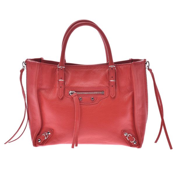 BALENCIAGA Balenciaga Paper Mini 2WAY Bag Red Ladies Calf Handbag AB Rank Used Ginzo