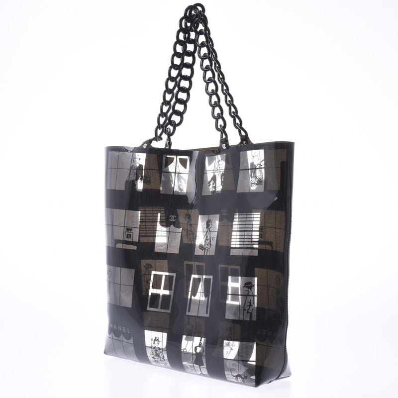 CHANEL Windows Line Plastic Chain Tote Black / Clear Ladies Vinyl Tote Bag AB Rank Used Ginzo