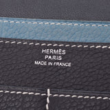 HERMES Hermes Dogon GM bi-color graphite/BlueGene silver metal fittings □K engraved(circa 2007) unisex leather long wallet B rank used silver