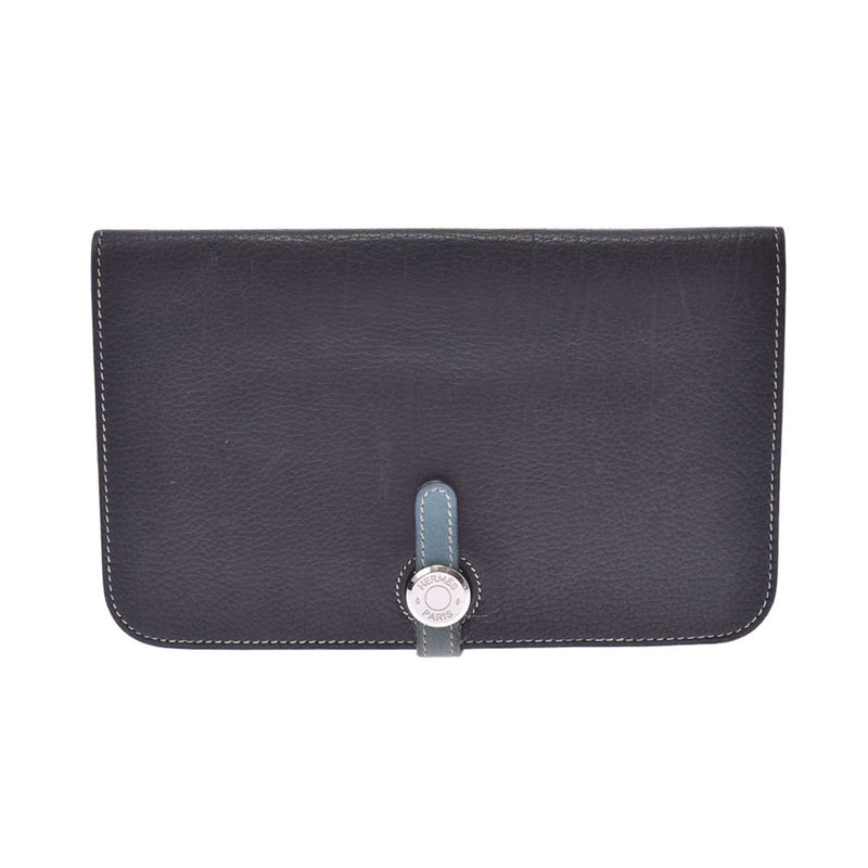 Genuine HERMES Dogon Duo blue Grey Bifold wallet