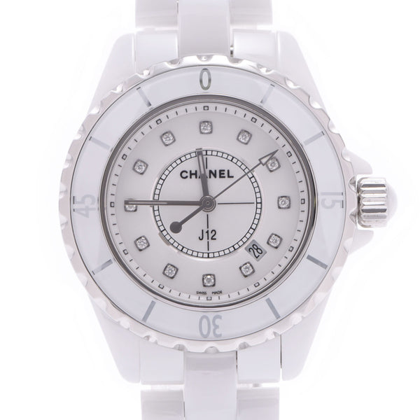 CHANEL Chanel J12 33mm 12P diamond H1628 Boys white ceramic /SS watch quartz white clockface A rank used silver storehouse