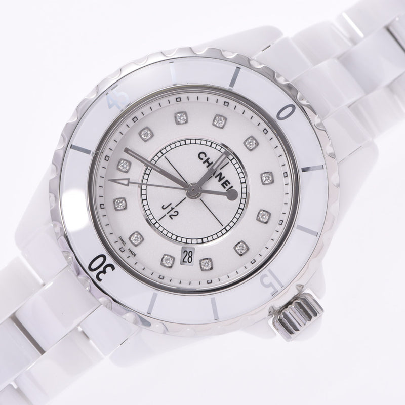 CHANEL Chanel J12 33mm 12P diamond H1628 Boys white ceramic /SS watch quartz white clockface A rank used silver storehouse