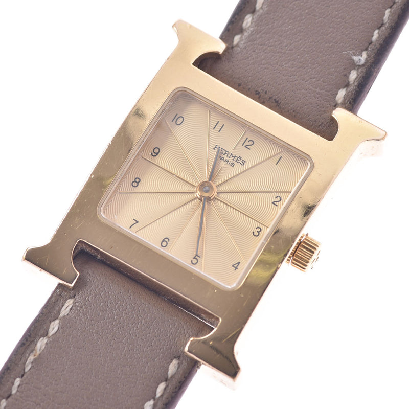 HERMES Hermes Ram system HH1.201 ladies SS/leather watch Quartz gold dial AB rank used silver stock