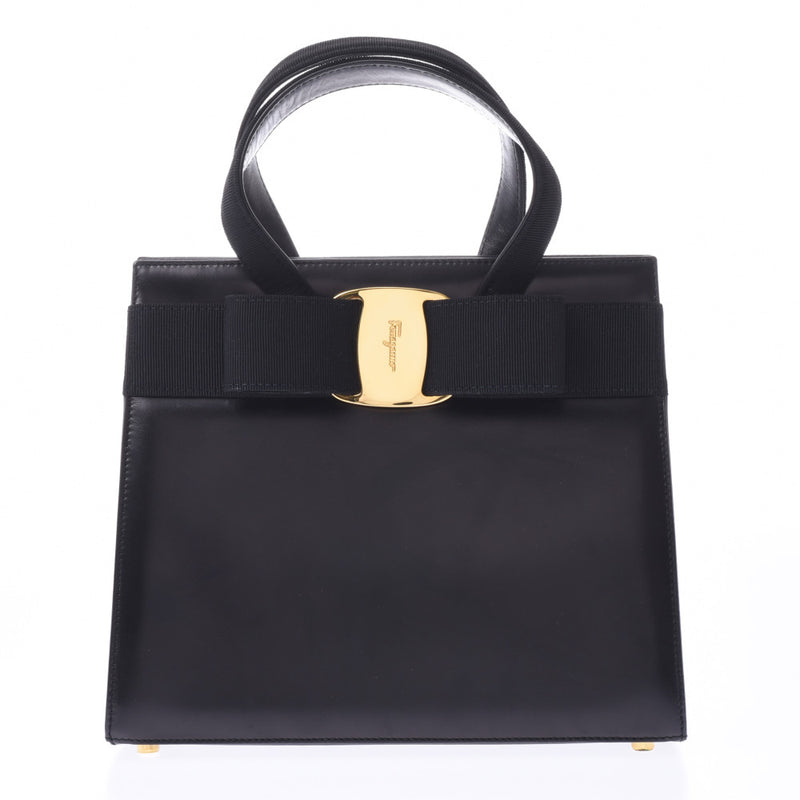 Salvatore Ferragamo Ferragamo Vala Ribbon 2WAY Bag Black Gold Hardware Ladies Calf Handbag AB Rank Used Ginzo