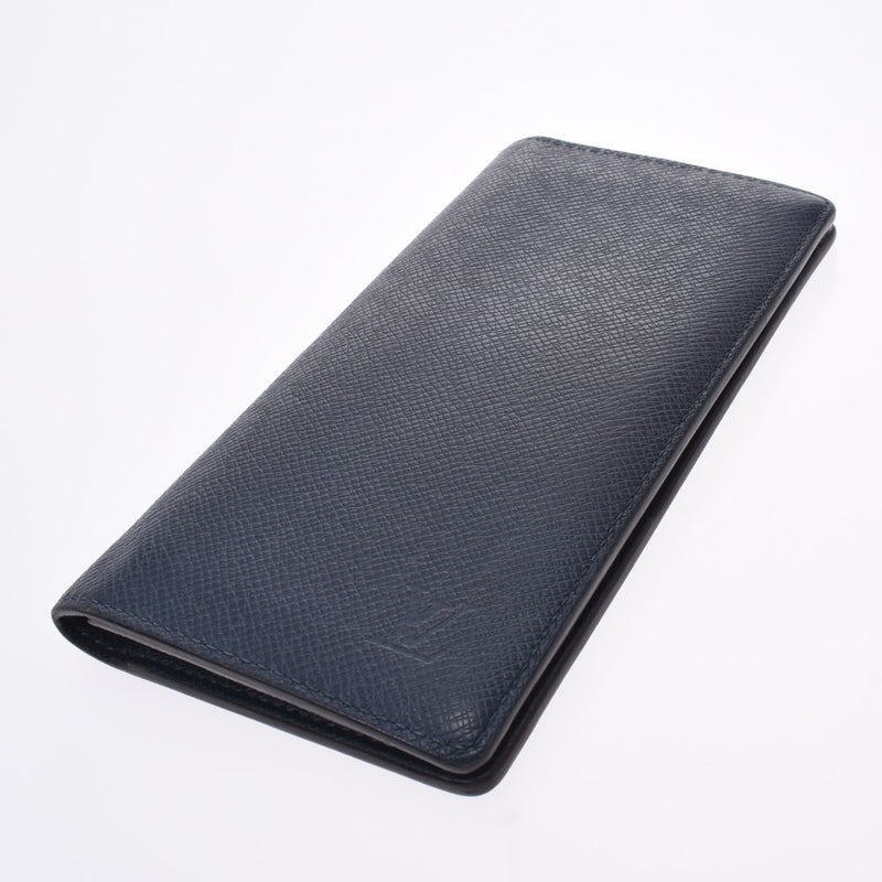 LOUIS VUITTON Louis Vuitton Taiga Portofeuil Brothers Blue Marine M30502 Men's Leather Wallet AB Rank Used Ginzo