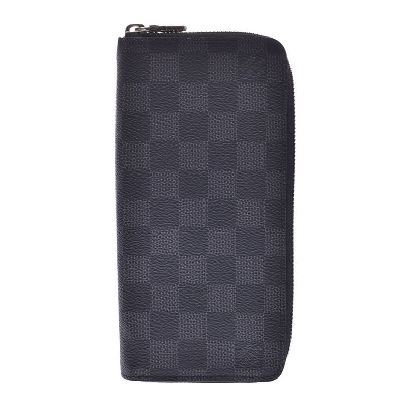 LOUIS Vuitton Louis Vuitton graphic zippy wallet velvet current black/grey n63095 men's Damier graphic fit canvas long wallet AB rank used silver stock