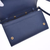 PRADA Prada Shoulder Wallet Ribbon Blue Gold Metal Fittings 1M1437 Ladies Saffiano Long Wallet B Rank Used Ginzo