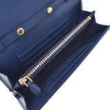 PRADA Prada Shoulder Wallet Ribbon Blue Gold Metal Fittings 1M1437 Ladies Saffiano Long Wallet B Rank Used Ginzo