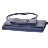 PRADA Prada Shoulder Wallet Ribbon Blue Gold Metal Fittings 1M1437 Ladies Saffiano Long Wallet B Rank Used Ginzo