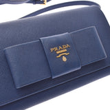 PRADA Prada Shoulder Wallet Ribbon Blue Gold Metal Fittings 1M1437 Ladies Saffiano Long Wallet B Rank Used Ginzo