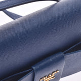 PRADA Prada Shoulder Wallet Ribbon Blue Gold Metal Fittings 1M1437 Ladies Saffiano Long Wallet B Rank Used Ginzo