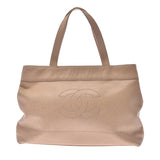 CHANEL logo stitch tote bag beige ladies caviar skin tote bag B rank used Ginzo