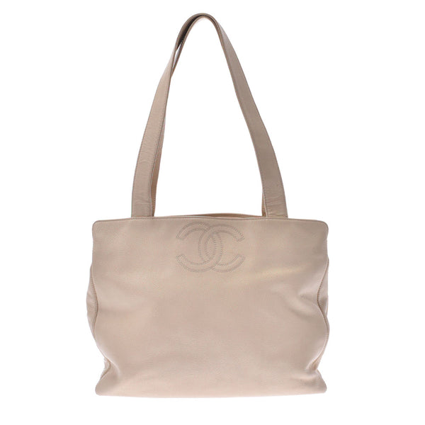 CHANEL Ivory Ladies Caviar Skin Tote Bag B Rank Used Ginzo